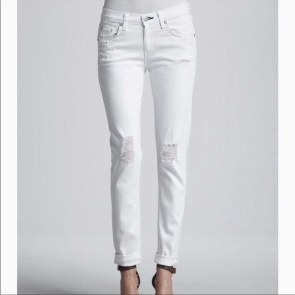 Rag & Bone Dash Slouchy Skinny Tattered White Jeans - Picture 4 of 14